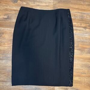 Oleg Cassini size 12 VINTAGE Wool Black embellished BEADED lined pencil skirt